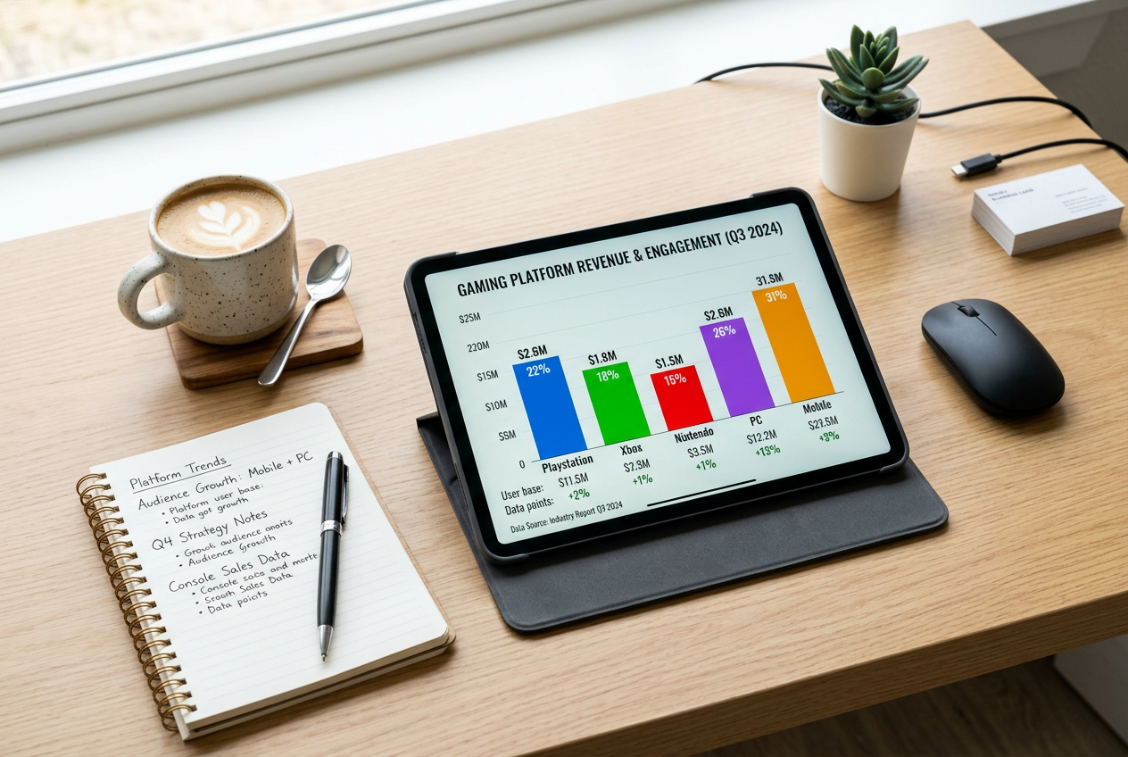 A tablet screen displaying analytical charts and checkmarks for casino reviews.